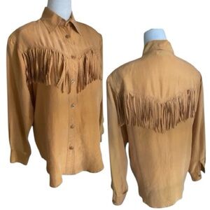 Vintage 80’s 100% Silk Double Sided Fringe Country Western Shirt FIGI Petite Med